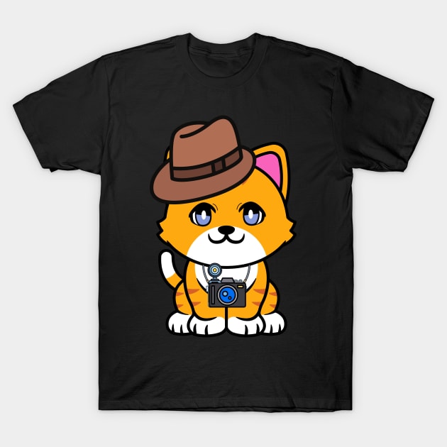 Cute orange cat is holding a camera T-Shirt by Pet Station